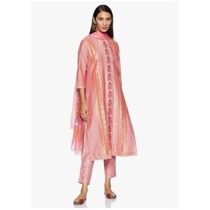 Tanisha Women's Pink Gold Floral Print Regular A-line Kurta Top Only Size Medium